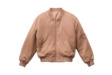 Stylish beige bomber jacket on a white isolated background, perfect for casual and trendy outfits.