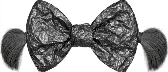 A textured black bow tie with pigtails