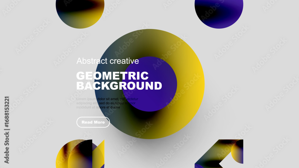 Poster modern design features vibrant overlapping circles, text, button. gradient colors create dynamic vis