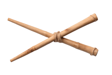 Two crossed bamboo sticks bound together, isolated on a white background, minimalistic design.
