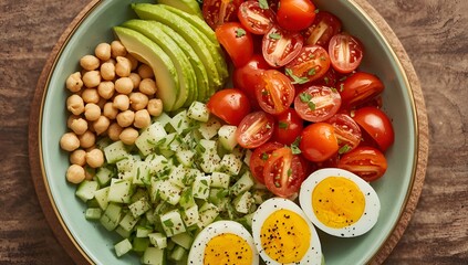 Vibrant Healthy Bowl with Avocado, Eggs, Chickpeas, and Fresh Herbs