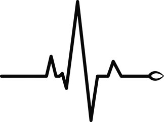 Heartbeat fish vector illustration, ECG line art, medical and symbolic fusion, creative life concept, stylized sketch, black silhouette, isolated design