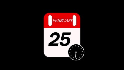 day date 25 january concept template calendar page animation concept.deadline concept. calendar and alarm clock animation.