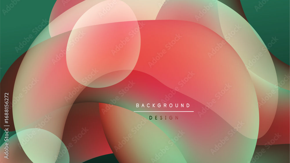 Poster abstract fluid shapes overlap, creating vibrant color blends. dark background emphasizes translucent