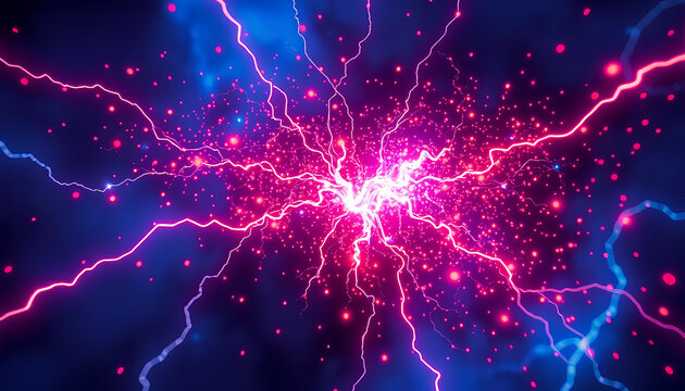 Abstract futuristic lightning explosion with glowing particles, symbolizing innovation and AI-powered technology 2 - Powered by Adobe