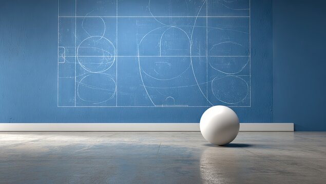 Basketball court plan on a wall, single ball - Powered by Adobe
