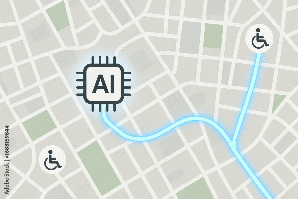 Poster ai social impact technology accessibility map route disability chip connection digital innovation ne