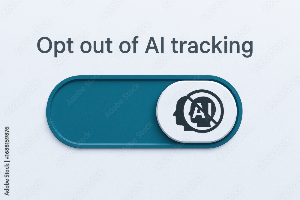 Poster opt out of ai tracking concept with toggle switch symbolizing social impact and privacy control for 