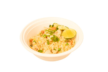 Chicken Fried Rice with Lime & Scallions in Bowl