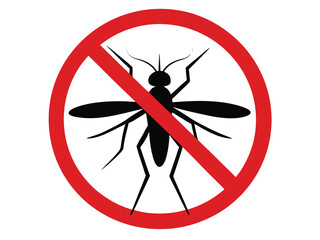 No Mosquitoes Symbol - Red Prohibition Sign Vector Illustration