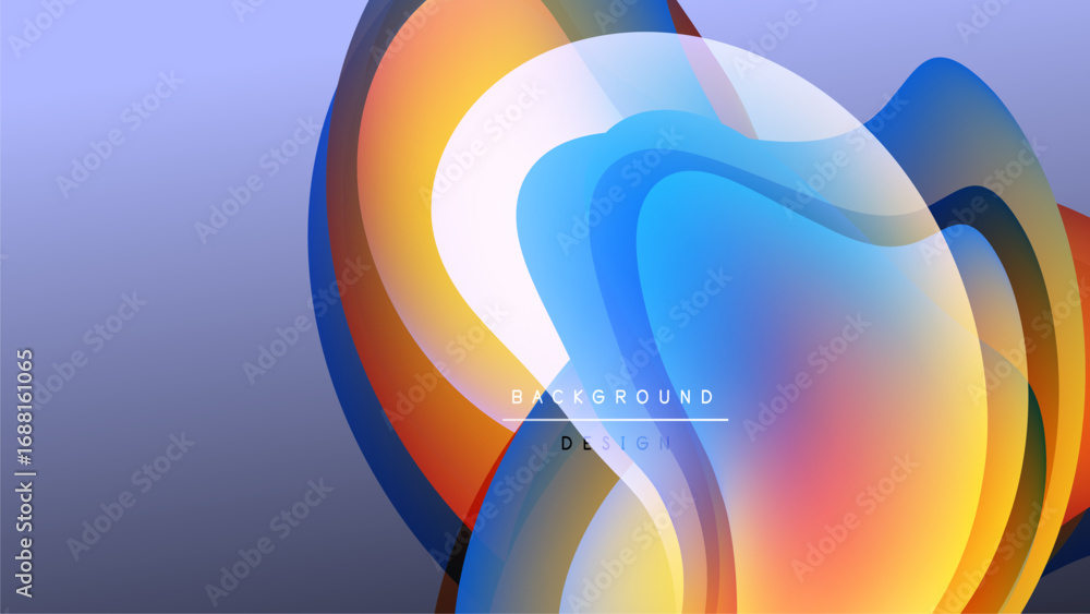 Poster abstract flowing shapes, vibrant colors blend. gradient background creates dynamic visual effect. mo