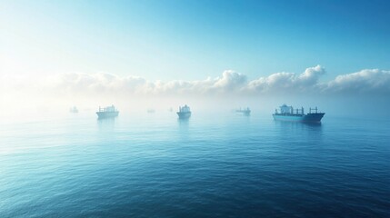 Obraz premium cargo ships navigating the waters, symbolizing maritime logistics and global trade, with a softly blurred sea and sky background