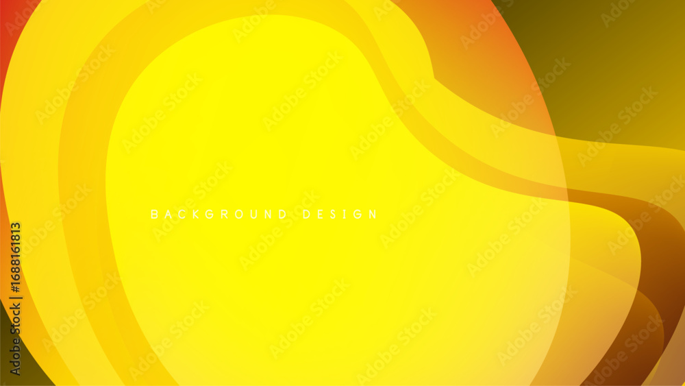 Poster abstract yellow, orange layers over black background. smooth curves create dynamic visual effect. mo