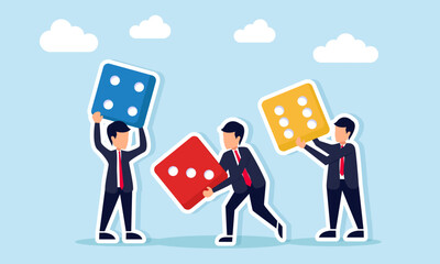 Obraz premium Group of businessmen each holding dice illustration of business players managing strategy