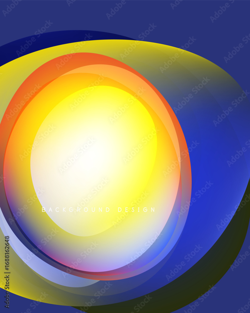 Poster abstract vibrant layers create circular design. colors blend, forming dynamic visual effect. backgro