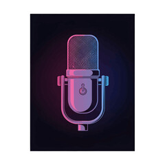 Pixelated Retro Microphone Glowing Pink And Blue On Dark Background Graphic Design Vector Illustration Minimalist Style Digital Art