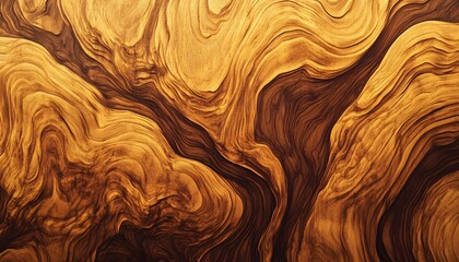 The image shows an abstract representation of wood grain featuring swirling patterns in shades of golden brown and dark brown.