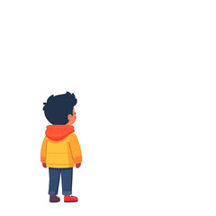 Pixelated Boy in Yellow Jacket Red Hoodie and Blue Pants on White Background
