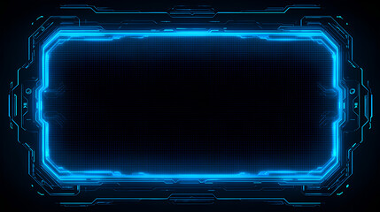 Futuristic holographic interface frame. Glowing blue border for digital dashboards, sci-fi panels, virtual screens, and modern tech UI elements.