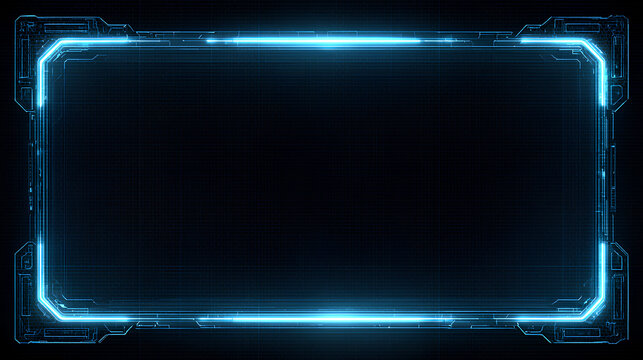 Futuristic holographic interface frame. Glowing blue border for digital dashboards, sci-fi panels, virtual screens, and modern tech UI elements.