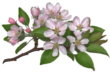 Obraz premium Delicate branch of apple blossoms with leaves