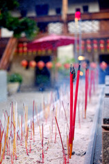 Close up red incense for worship Chinese gods for outdoor