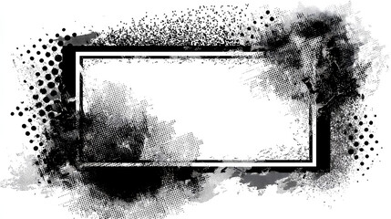 Grunge photo frames. Vertical grunge halftone rectangle frame with distressed ink borders and dotted comic texture. Retro posters, comics, pop art graffiti layout effects. Grungy edgy vector graphic