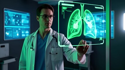 A professional healthcare expert leveraging advanced digital technology to analyze vital medical data for future diagnostics and innovative treatment solutions - Powered by Adobe