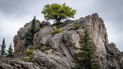 Rocky outcrop with lone tree