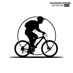 Fototapeta premium Dynamic mountain biker silhouetted, conquering trails with adventurous spirit and active lifestyle pursuit, embodying outdoor freedom.