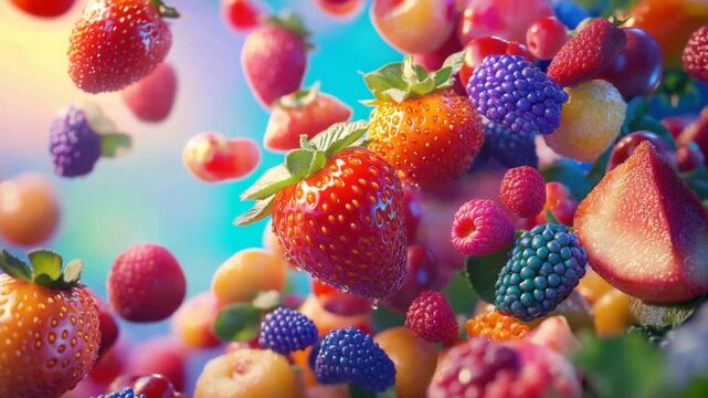 Vibrant fruits in flight