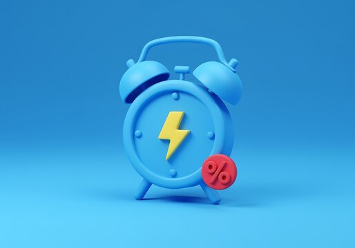 Flash Sale Time Limited Offer with Blue Clock and Yellow Lightning Bolt Design Promotion Campaign for Online Shopping Concept Minimal 3d Rendering