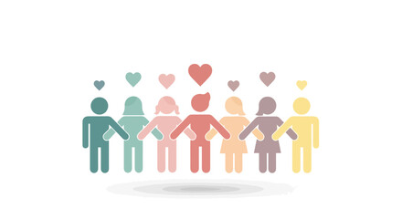 Diverse Group of People Holding Hands with Hearts Above Them Symbolizing Unity and Love for Community Outreach and Social Awareness Campaigns