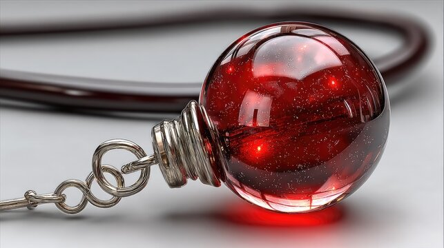 Red glass sphere pendant, silver chain