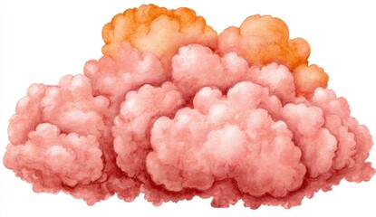 Watercolor illustration of a fluffy, pink and orange cloud cluster