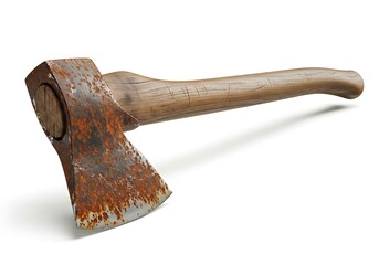 Old rusty axe isolated on white background