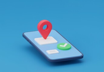 Mobile Application for Location Tracking and Task Completion with Red Map Marker and Green Check Mark on Screen