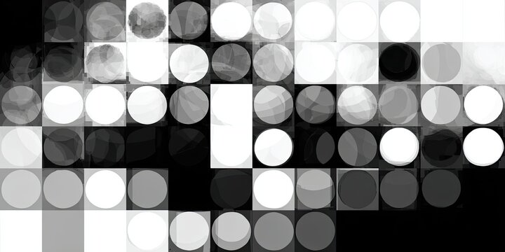 Abstract monochrome pattern of circles and squares in a grid