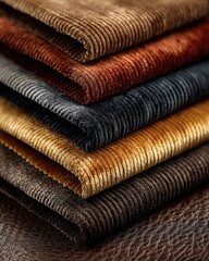 Stacked corduroy fabrics in various warm tones