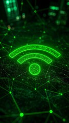Fototapeta premium Glowing green wifi symbol on dark background