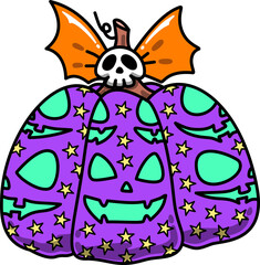 Halloween Pumpkin with Skull and Bow Illustration