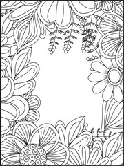 Intricate floral outline border design for coloring pages and creative projects white background
