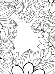 Detailed outline floral border frame for coloring pages and artistic projects white background