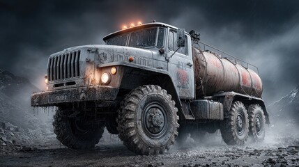 Gritty, weathered truck on muddy track