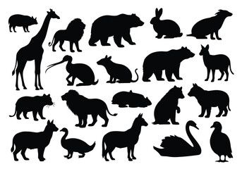 Silhouettes of Wildlife A Diverse Collection of Animals Featuring Mammals, Birds, and More in Minimalist Black Designs