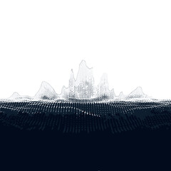 Abstract Dark Blue and White Dotted Mountain Range Silhouette Against a Seamless Backdrop Landscape Design for Digital Background