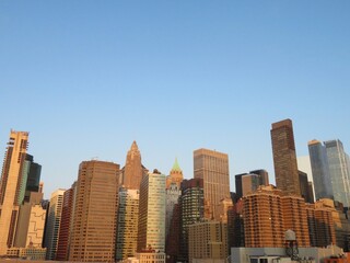 Fototapeta premium Manhattan new york city skyline with skyscrapers in the morning in summe