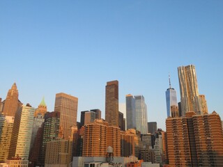 Fototapeta premium Manhattan new york city skyline with skyscrapers in the morning in summer