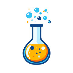 Flask of Yellow Liquid with Bubbles Illustration on White Background