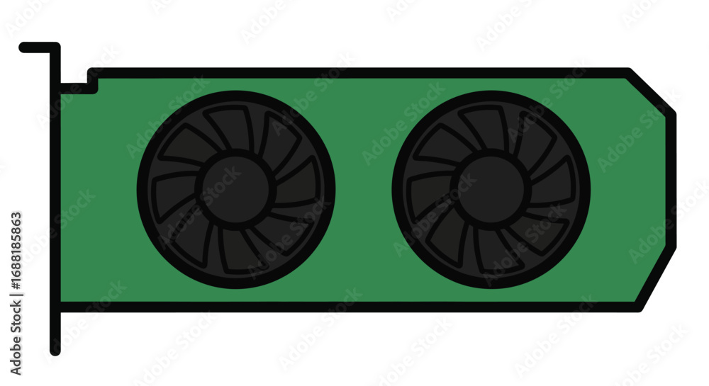 Fototapete a simple flat vector illustration of a dual-fan graphics card, an essential computer hardware compon